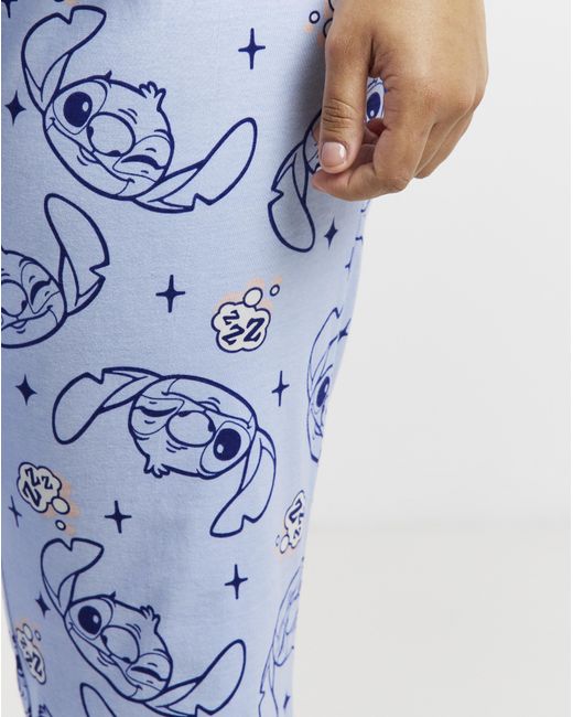 Disney Blue Stitch Snooze Mode Graphic Pyjama Set
