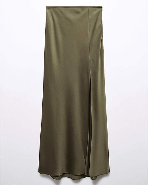 Mango Green Split Satin Maxi Skirt