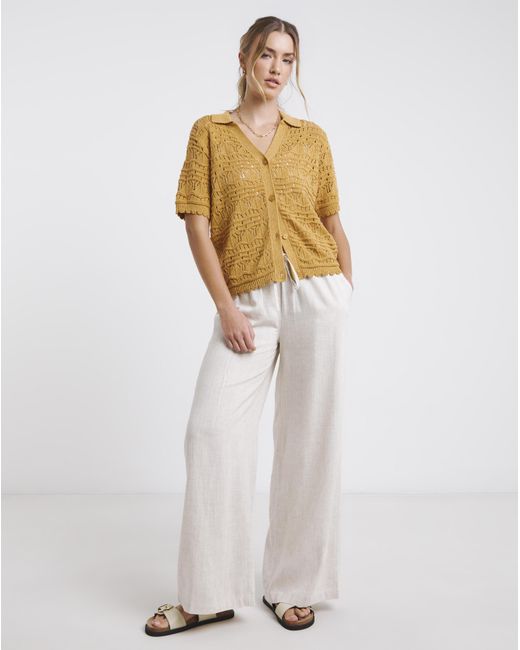 Simply Be Brown Pointelle Collared Knit Top