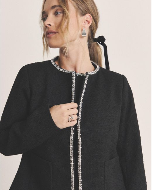 Simply Be Black Sbe Embellished Boucle Collarless Jacket