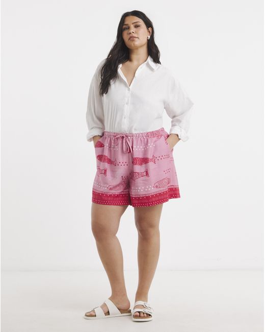Simply Be Pink Sardine Print Linen Shorts