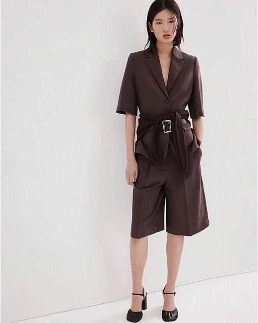 Mango Brown Straight Linen Bermuda Shorts