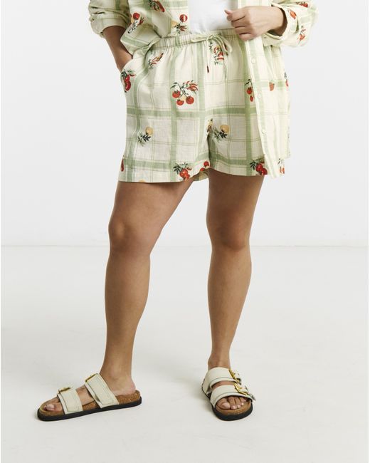 Simply Be Natural Fruit Print Check Short