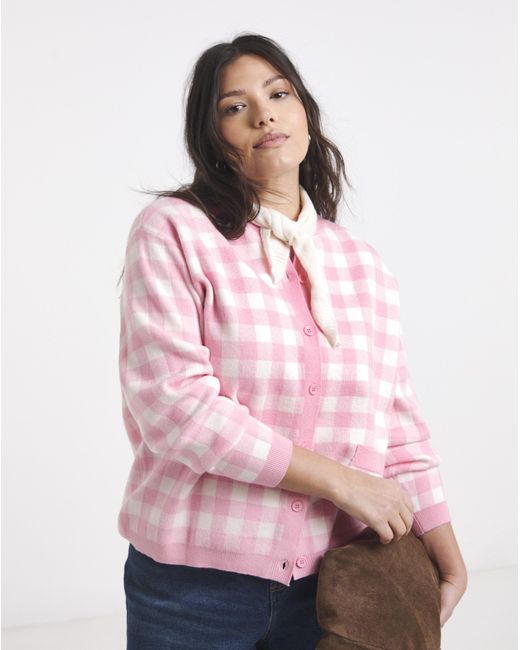 Simply Be Pink Gingham Crew Neck Cardigan