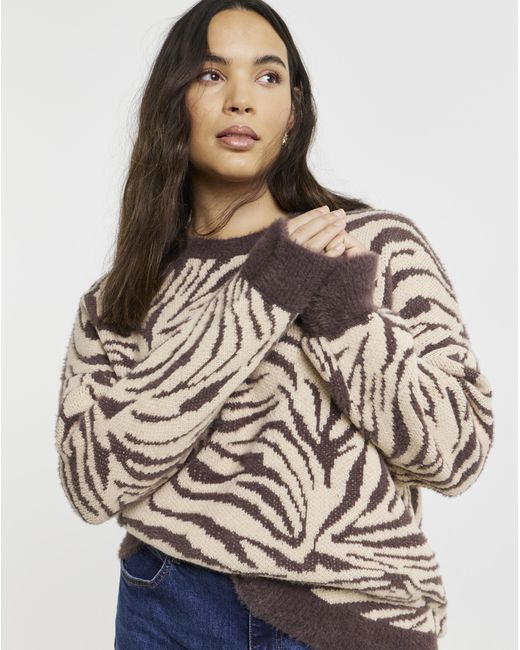 Simply Be Brown Print Crew Neck Jumper