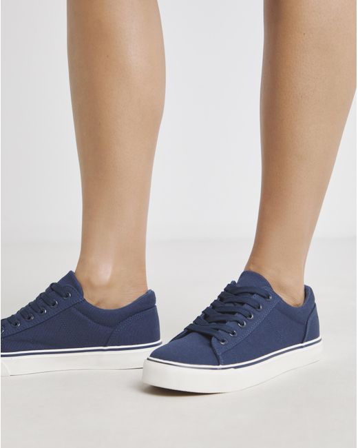 Simply Be Blue Lace Up Canvas Trainer Extra Wide