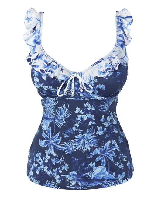 Figleaves Blue Lisbon Frill Tankini Top