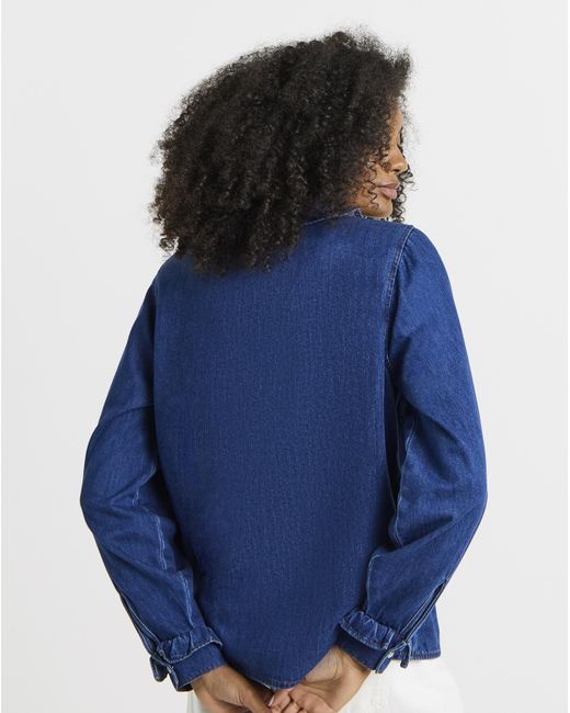 Simply Be Blue Sbe Full Collar Denim Shirt