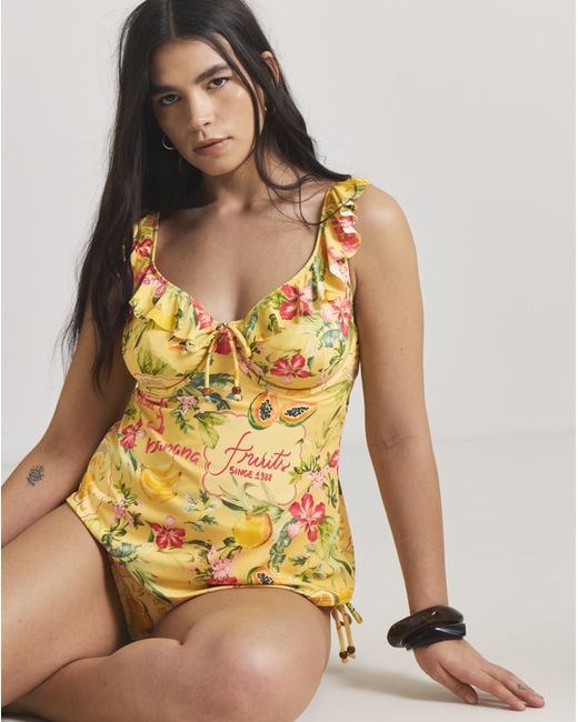 Figleaves Yellow Frill Tankini Top
