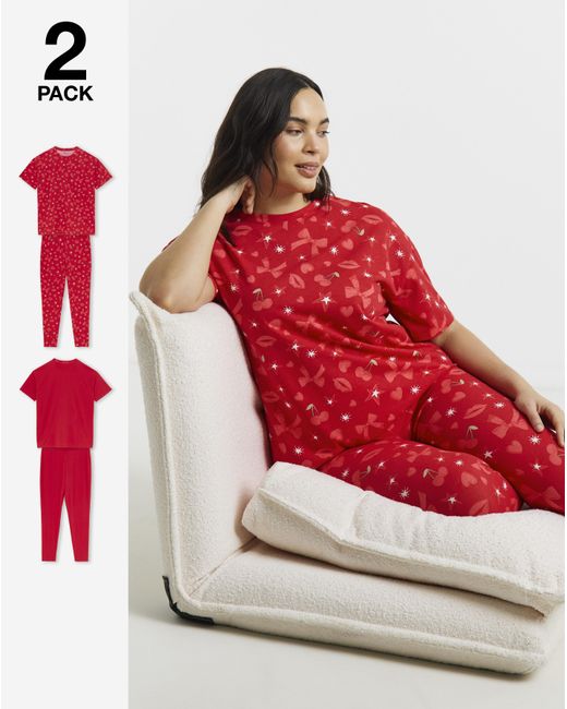 Simply Be Red Value 2 Pack Pj Set