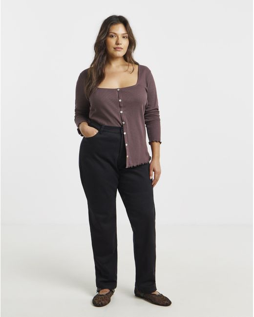 Simply Be Black Long Sleeve Button Through Ribbed Cardi