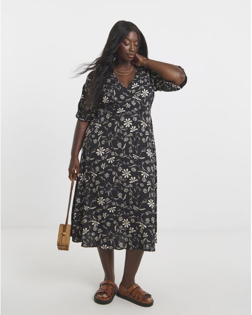 Simply Be Multicolor Mono Floral Print Wrap Dress