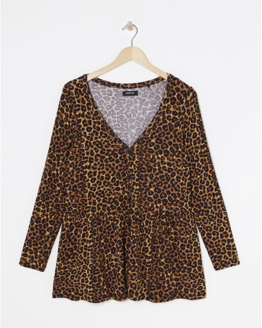 Simply Be Brown Button Front Peplum Longline Top