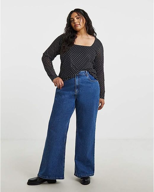 Simply Be Blue Square Neck Mesh Top
