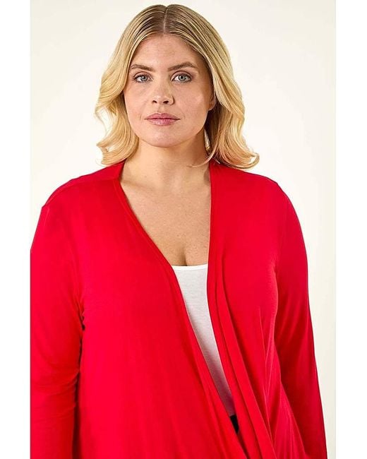 Roman Curve Red Waterfall Front Cardigan