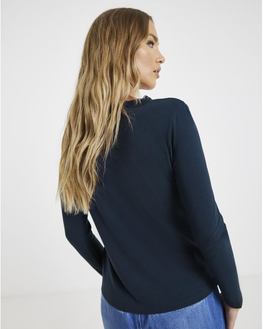 Simply Be Blue Cosy Long Sleeve Lace V Neck Top