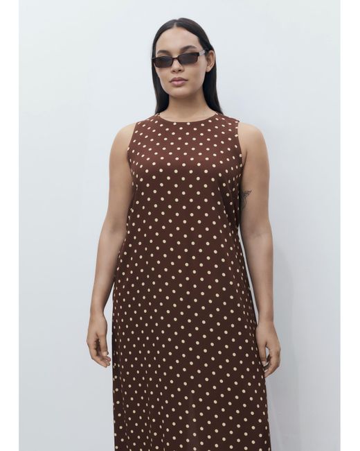 Mango Brown Polka Dot Midi Dress