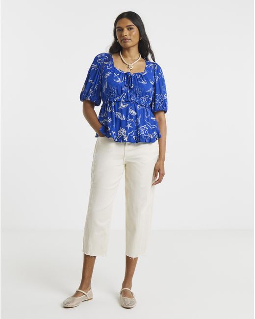 Simply Be Blue Prairie Crinkle Top
