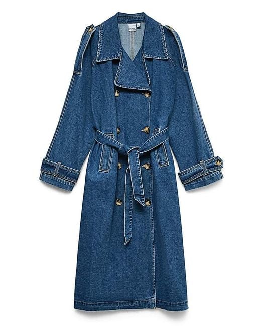 Vero Moda Blue Lelou Long Trenchcoat