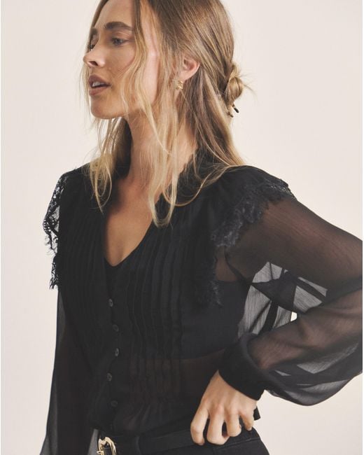 Simply Be Black Sheer Tuxedo Detail Blouse