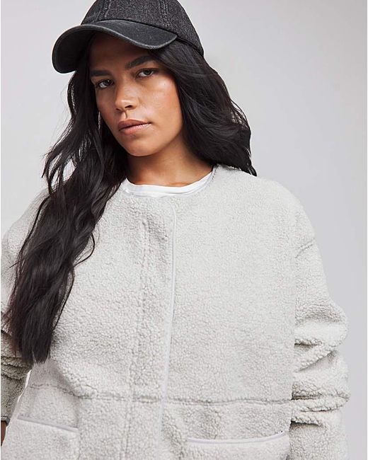 Simply Be White Round Neck Borg Jacket