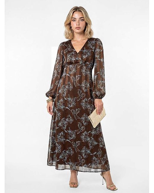 Lovedrobe Brown Floral Print Midaxi Dress