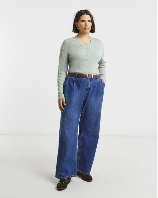 Simply Be Gray V Neck Ribbed Henley Top