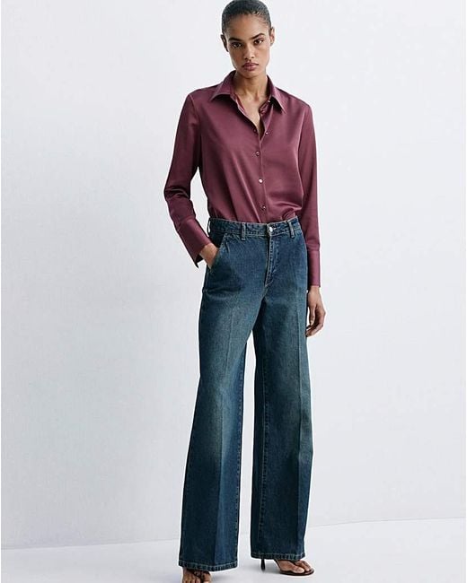 Mango Blue Regular-Fit Satin Shirt