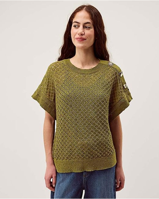 Monsoon Green Bree Button Knit Jumper