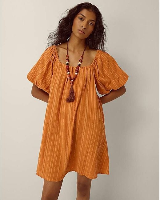 Monsoon Orange Yara Puff Sleeve Mini Dress