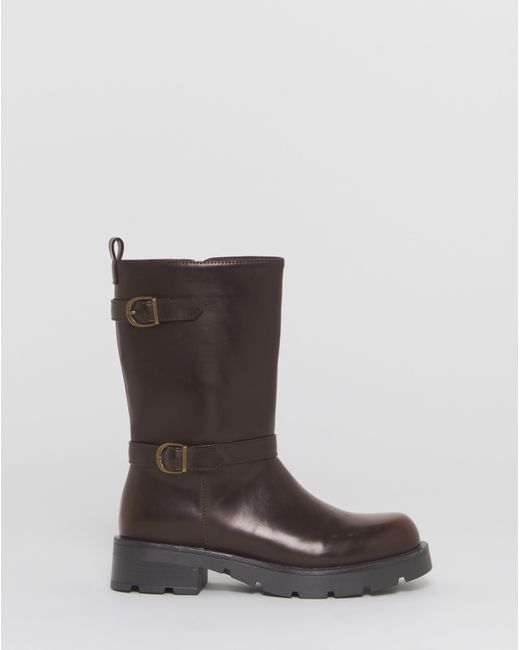 Simply Be Brown Strap Biker Boots Wide