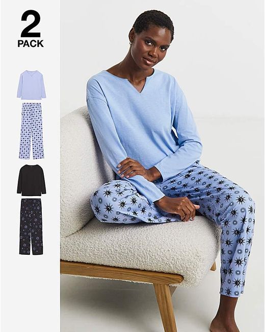 JD Williams Blue 2 Pack Cotton Pj Sets