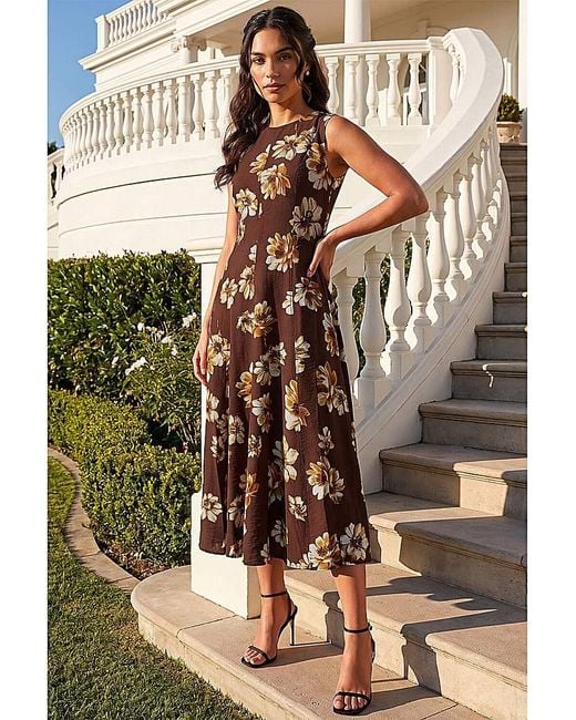Roman Brown Roman Floral Panel Midi Dress