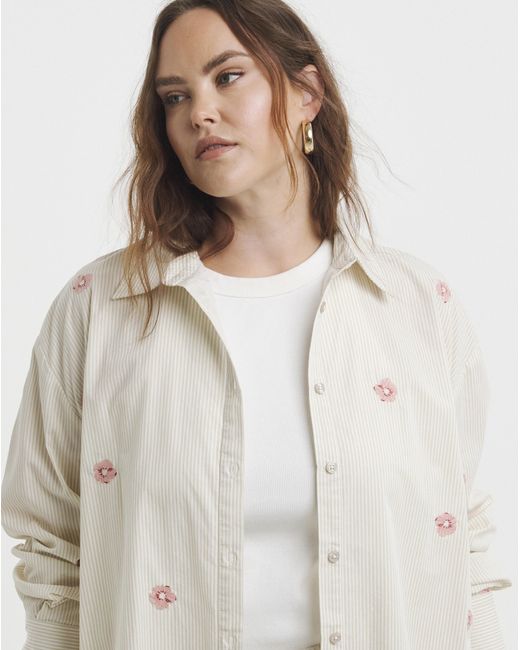 Simply Be White Flower Embroidered Shirt