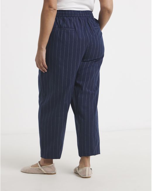 Simply Be Blue Pinstripe Barrel Trouser