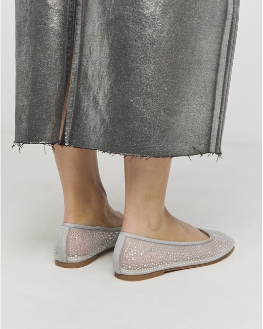 Simply Be Gray Mesh Embellished Ballet Flats Ex Wide