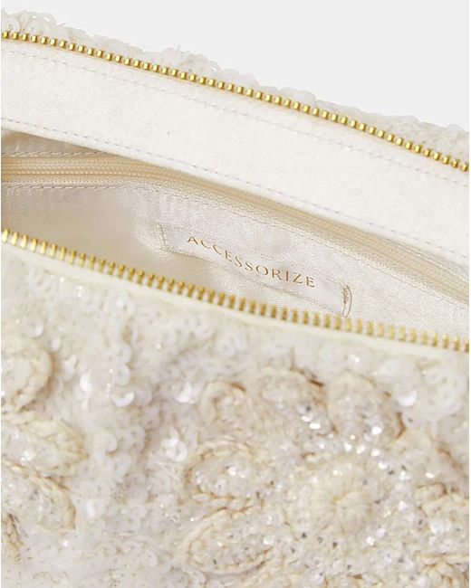 Accessorize Natural Macrame Sequin Clutch Bag
