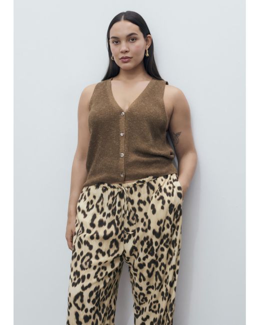 Mango White Leopard Print Trousers