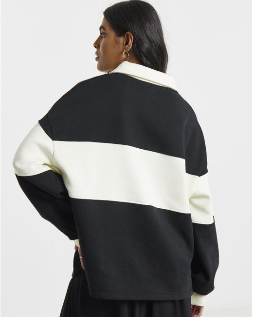 Simply Be Black Polo Sweat With Stripe Panel To Front