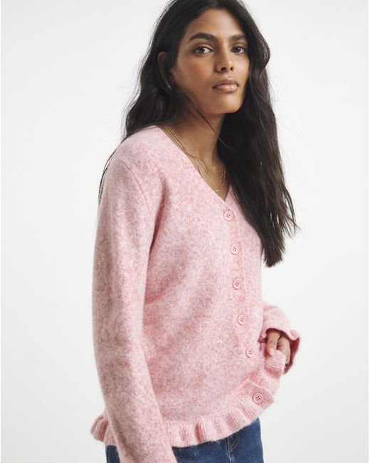 Simply Be Pink Frill V-Neck Cardigan