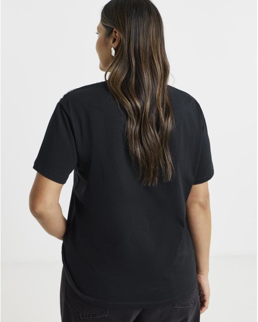 Simply Be Black Diamante Shoulder Detail T-Shirt