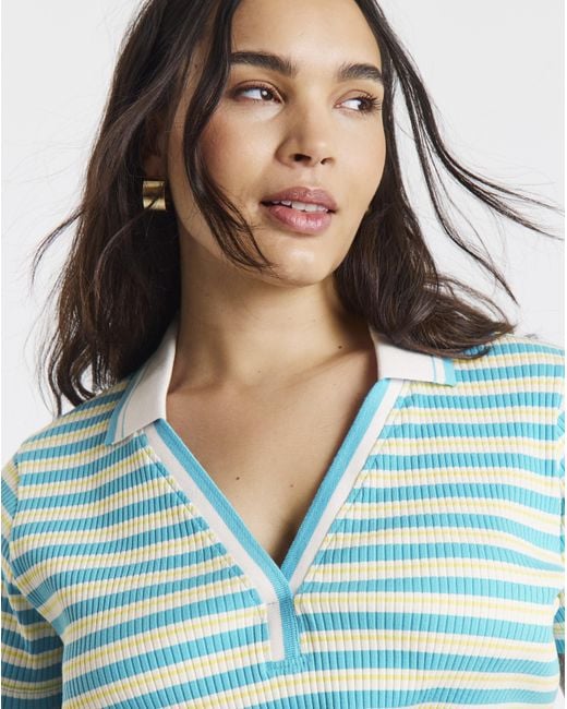 Simply Be Blue Polo Collar Cap Sleeve Top