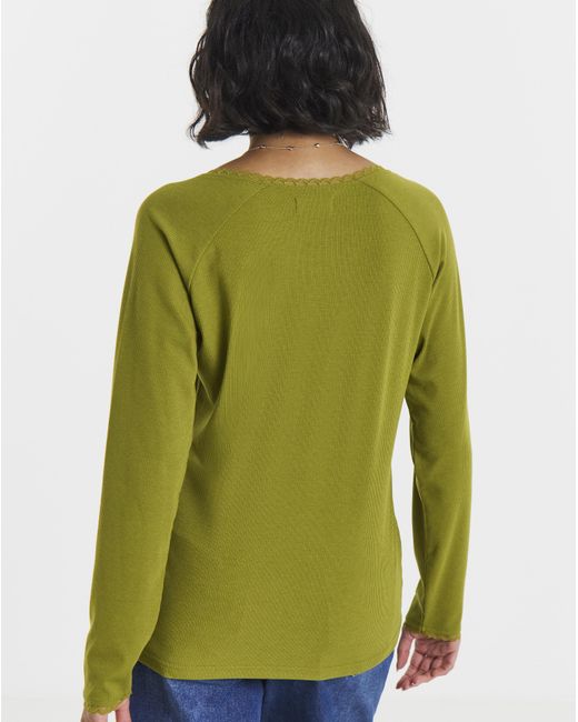 Simply Be Green Ribbed Lace Ls Henley