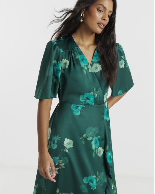 Flounce London Green Floral Wrap Dress