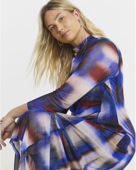 Simply Be Blue Ruched Mesh Midi Dress