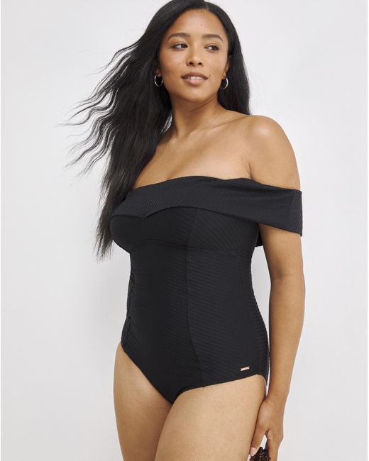 Figleaves Blue Figleaves Icon Textured Bardot Swimsuit