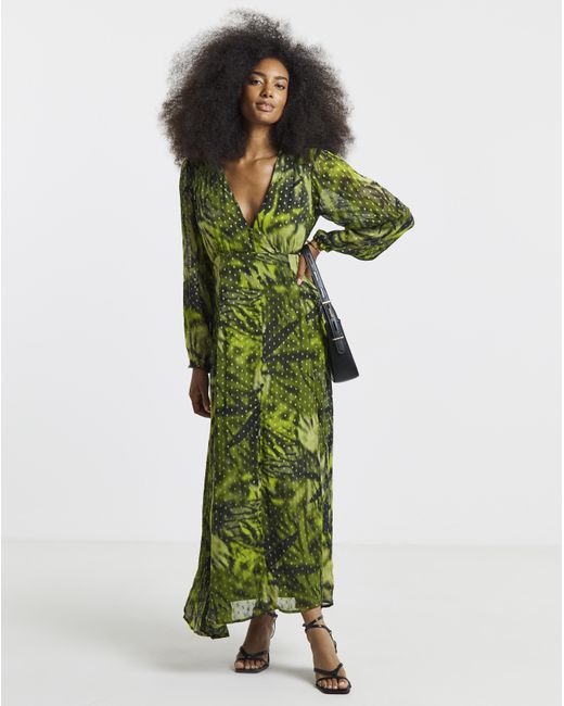 Simply Be Green Georgette Foil Button Up Maxi