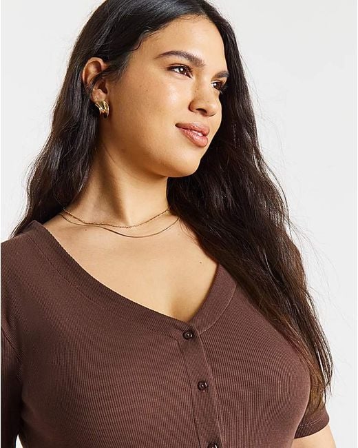 Simply Be Brown Button Through Peplum Top