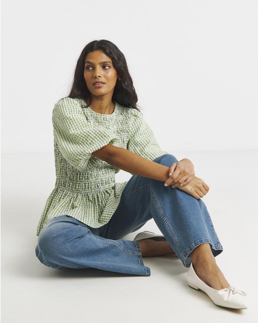 Simply Be Green Shirred Peplum Blouse