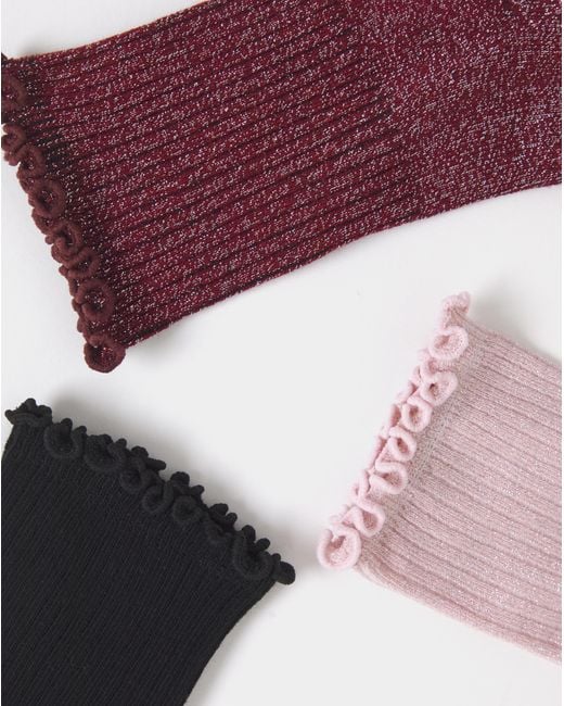 Pretty Secrets Purple 3Pk Glitter Ankle Socks